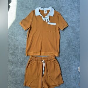 THE CANNES WAFFLE KNIT SHIRT & SHORT- BURNT SIENNA